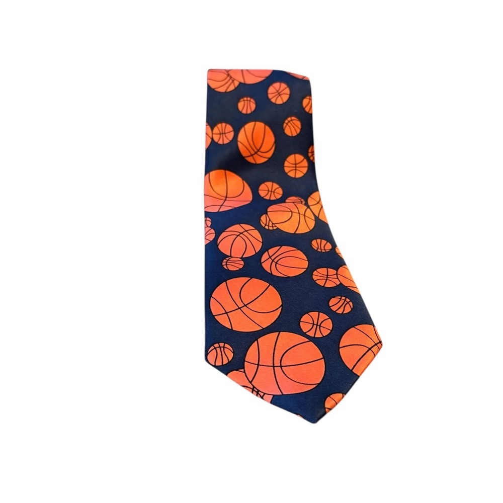 Basketball Men's Necktie Tie Polyester Basketballs Repeat Hand Made 57" Parquet - Picture 2 of 4